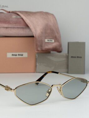 Miu Miu Women Sunglasses Gold Grey Geometric MU56ZS REGARD ZVN50K NEW AUTHENTIC